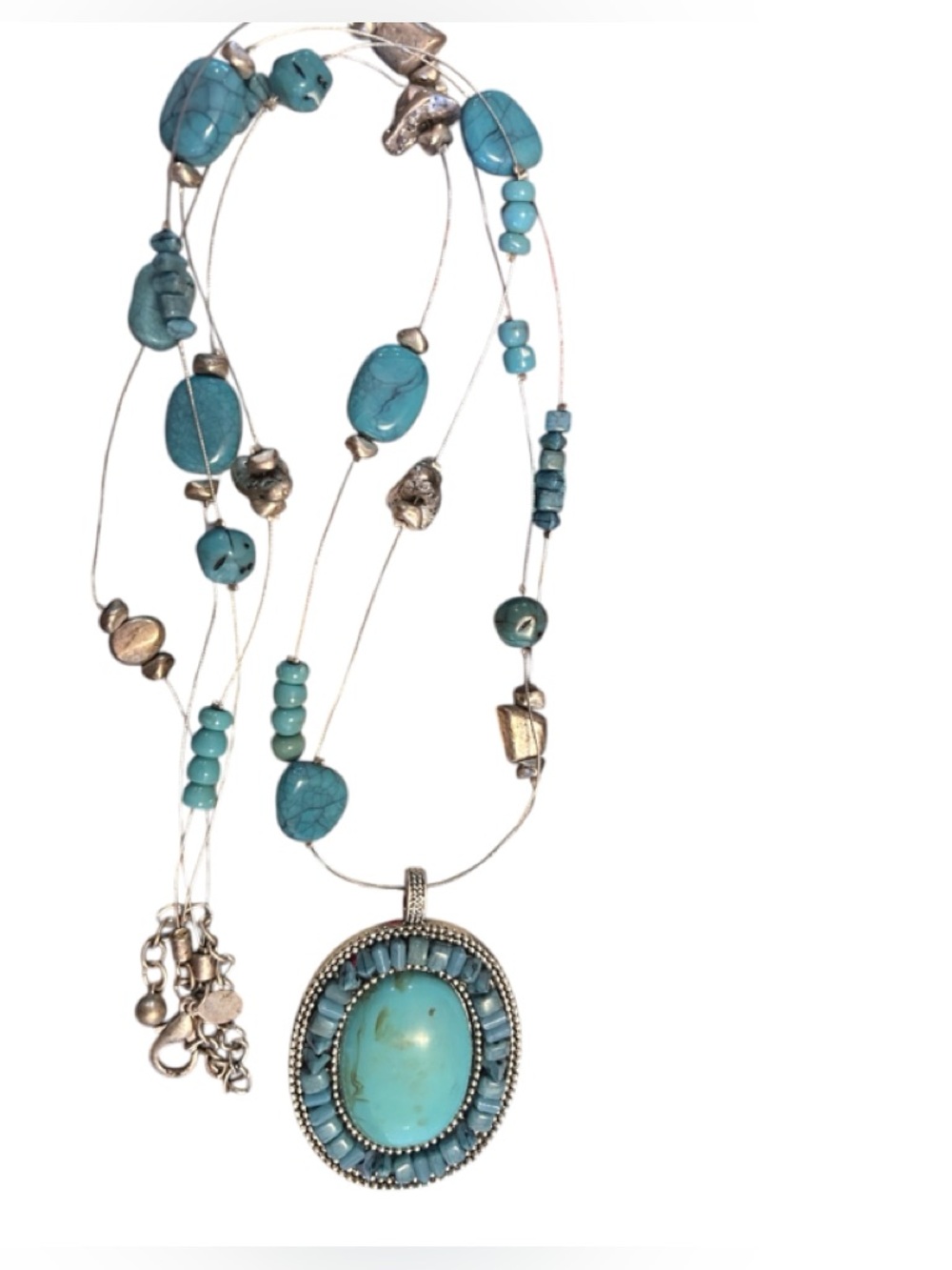 Vintage Chico’s Turquoise Oval Statement Pendant Necklace - Blue